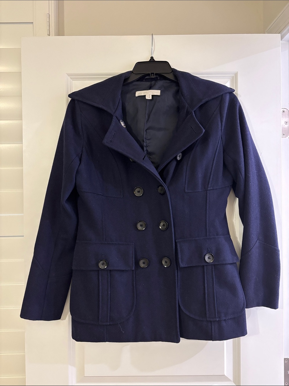 New York & Company Navy Double-Breasted Peacoat